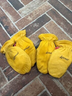 Kids Yellow Leather Mittens - Durable Winter Gloves